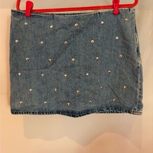 Studded Blue Denim Skirt